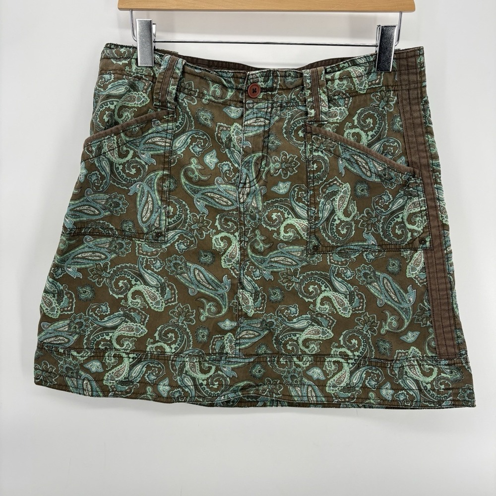 Y2K Aventura organic cotton skirt green and brown paisley size 6